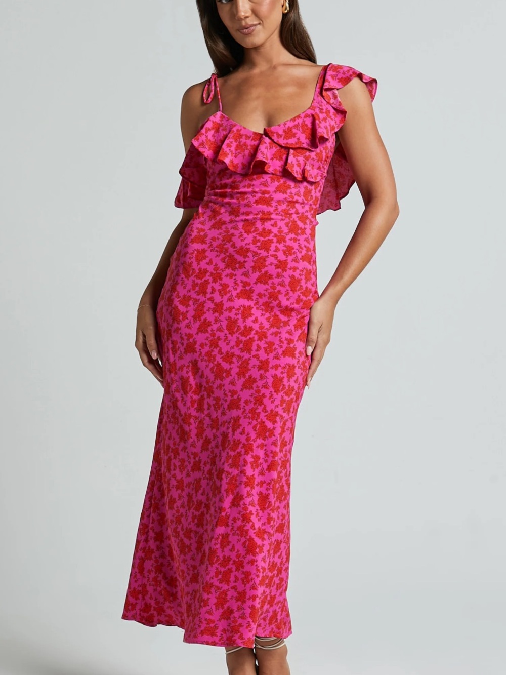 Showpo Giulia Midi Dress Hot Pink Floral Print Dress